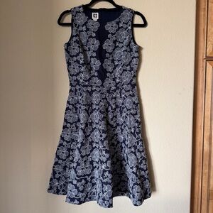 anne klein embroidered blue and white dress